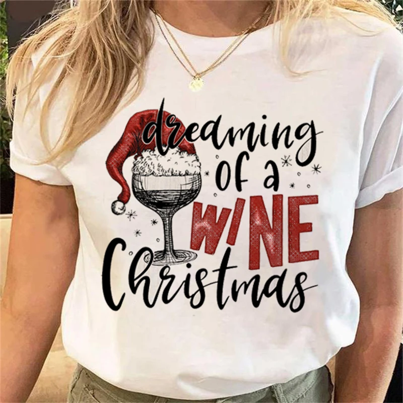 Модная Повседневная белая ретро футболка с коротким рукавом и надписью на Рождество, модная женская футболка с мультяшным графическим принтом