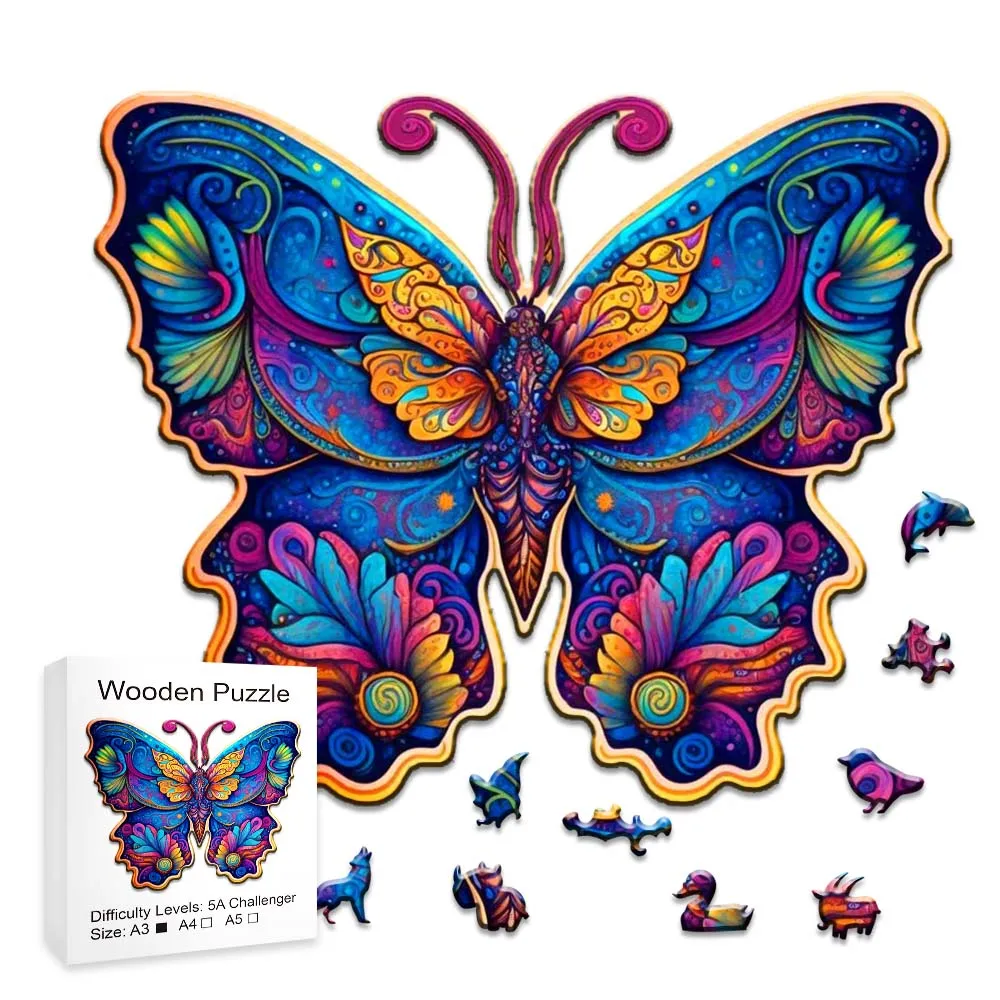 Advanced Wooden Puzzle Beautiful Butterfly Adult Children Special Education Gift Challenge Wooden Animal Board Set Toys family board diy decor wooden calendar pendant family wedding birthday special days countdown reminder board for christmas