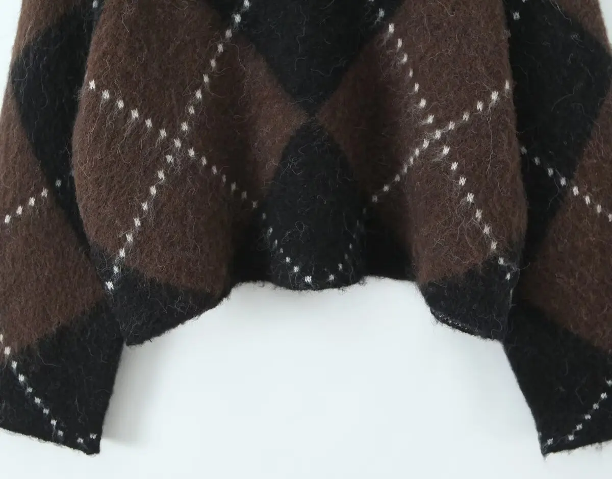 KONDALA Vintage Plaid Stricken Lose Anzüge Rollkragen Langarm Lose Pullover Mantel Mini Röcke Mode 2025, Herbst Winter Sets – Detail 8