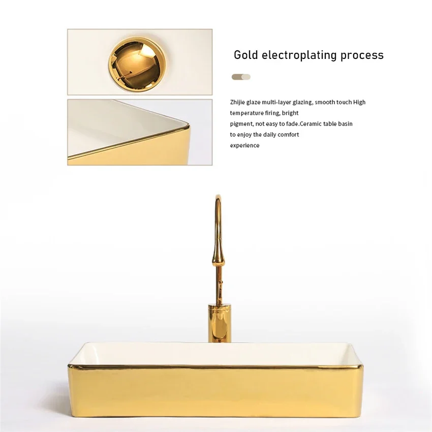 Modern Minimalist Gold Ceramic Tabletop Basin Bathroom Wash Basin