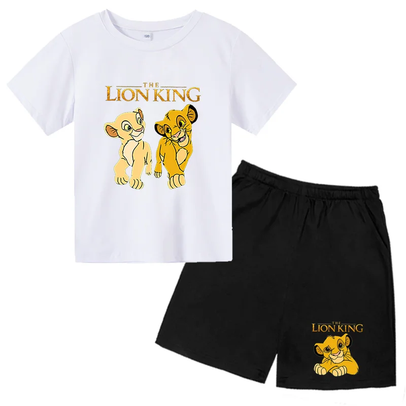 thumbnail image 1 of Conjunto de 2 piezas de camiseta y pantalones cortos con estampado de El Rey León Simba para niños y adolescentes, ropa informal de manga corta, traje de moda, 1 of 5