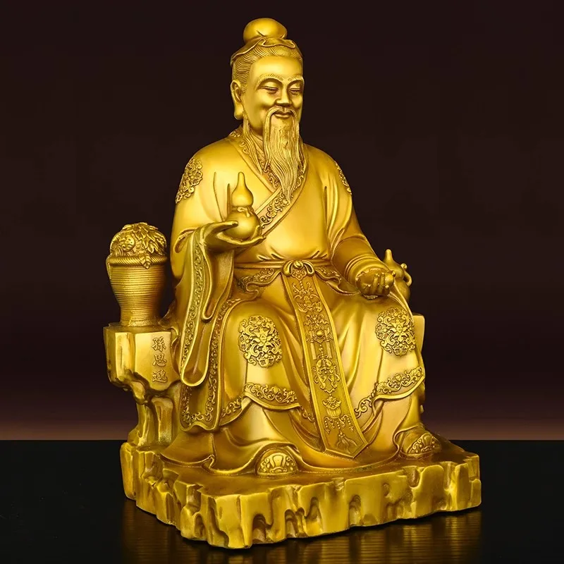 Solid Brass Sun Simiao Statue, Yaowang Ye God of Medicine Figurine, Chinese Traditional Doctor Sculpture for Decor