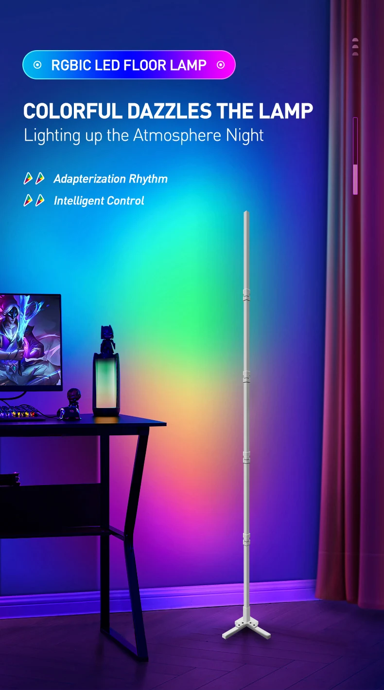 RGB LED Floor lamp 180CM Smart APP Remote Control Modern Corner 2PCS Floor Light Atmospheric Standing Light Indoor Home Decor