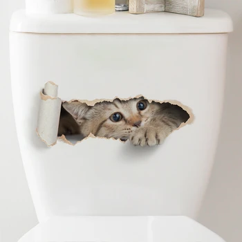 Autocollant de toilette chaton déchiré, effet 3D, pour siège de toilette de salle de bains, autocollant étanche auto-adhésif 1