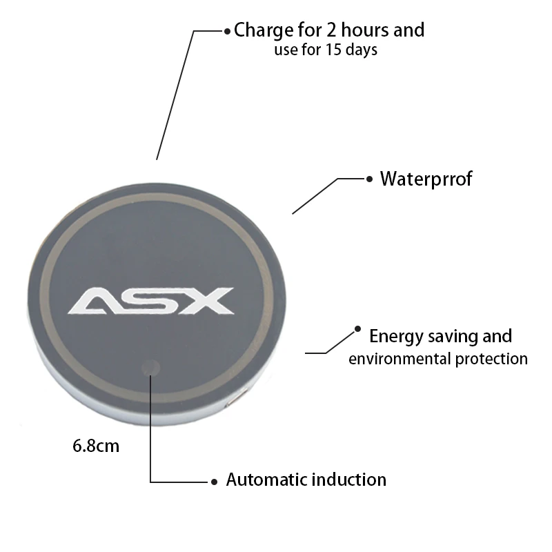 야광 LED 자동차 컵 홀더 코스터 조명, 미쓰비시 ASX용, USB 충전, 내부 분위기 램프, 7 가지 색상 변경