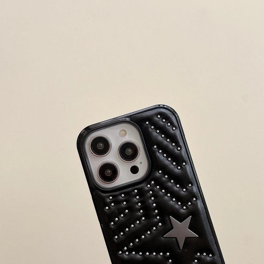 Fashion Silver Rivets Five-pointed Star Leather Shockproof Phone Cover Case for iPhone 17 16 15 14 Pro Max 13 Protective Case view 6