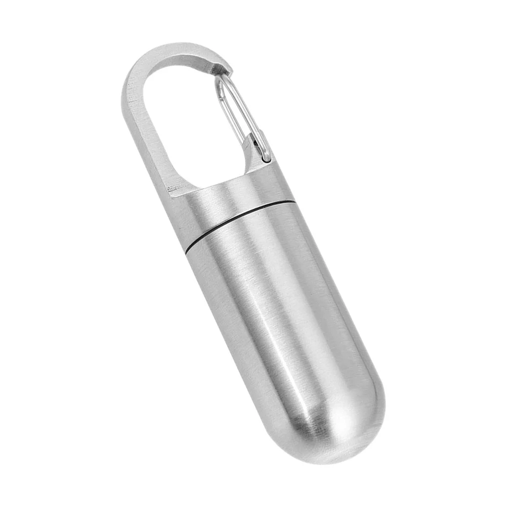 

Stainless Steel Pill Case Metal Small Medicine Box Sealed Jar Keychain Pendant Pill Organizer