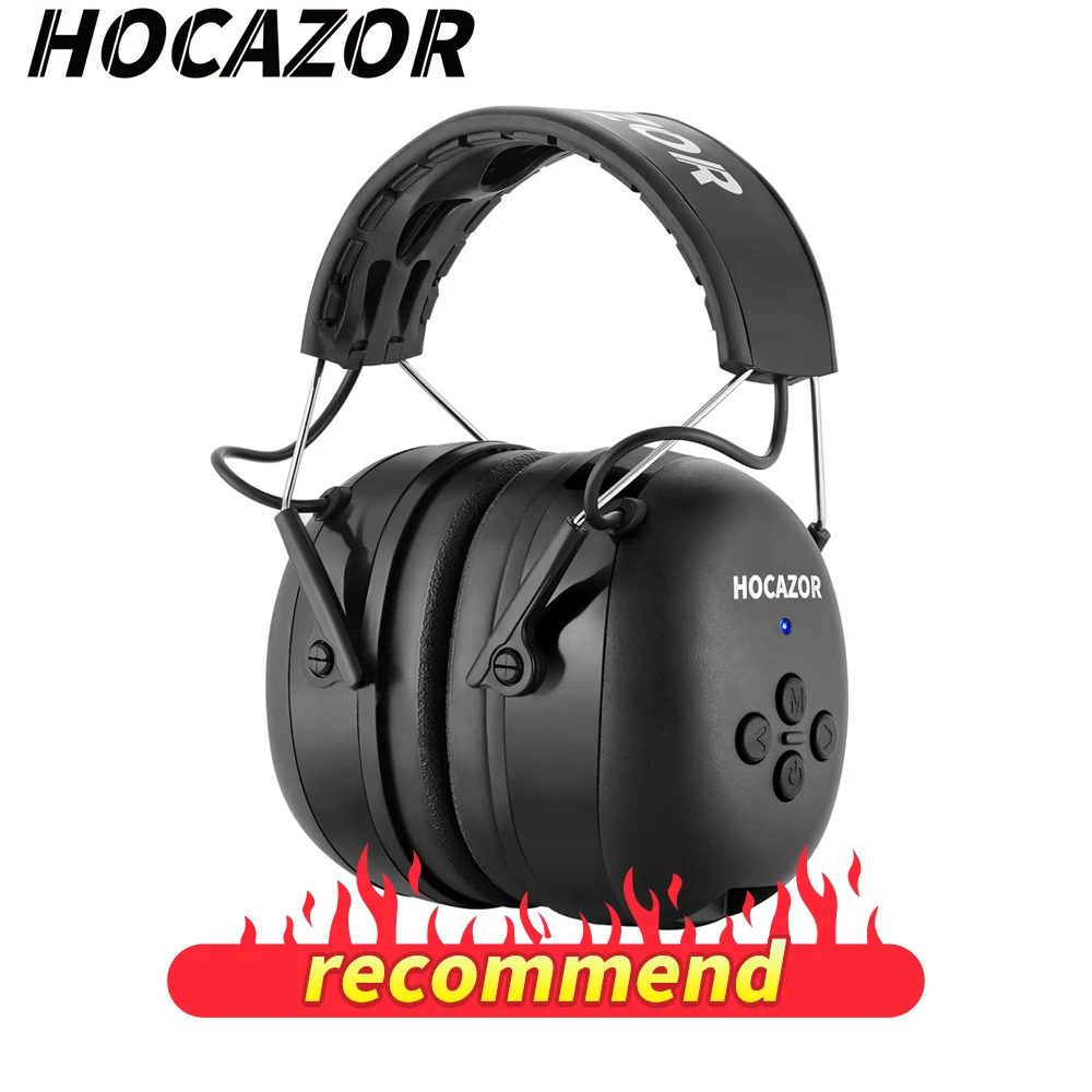 Hocazor proteção auditiva eletrônica bluetooth 5.1 fones de ouvido música para cortar com cancelamento de ruído earmuffs protecter segurança