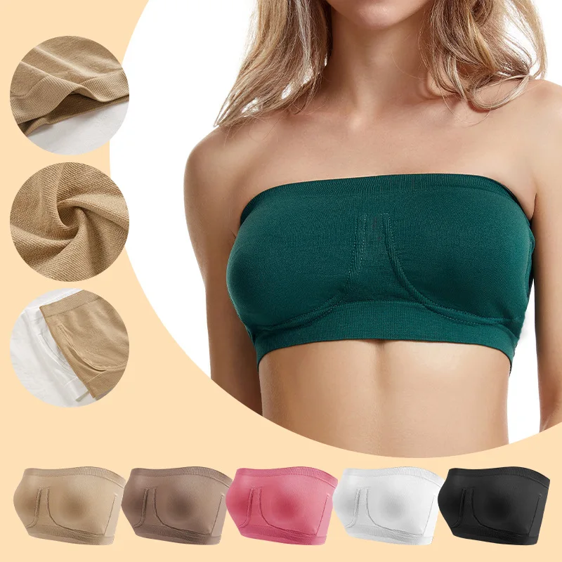 Plus Size Women's Seamless Imitation Steel Ring One-line Tube Top Strapless Bra Cross-border Sports Bra women lingerie bra,women tube tops
