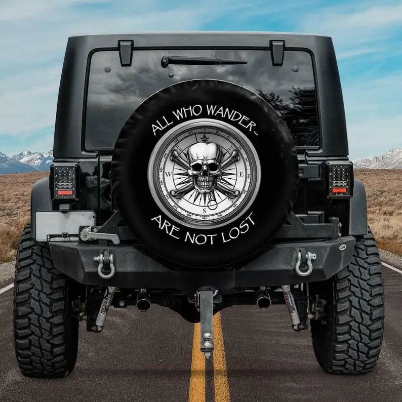 

Skull Compass Wander Lost Spare Tire Cover Car Accessories Halloween Gift Made With Your Size Soft Spare Wheel Tire Cover