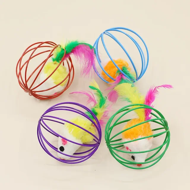 Funny Feather Mice Ball Cage For Kitten Creative Playing Toys Pet Products Play Cat Mouse Toy игрушки для кошек 4