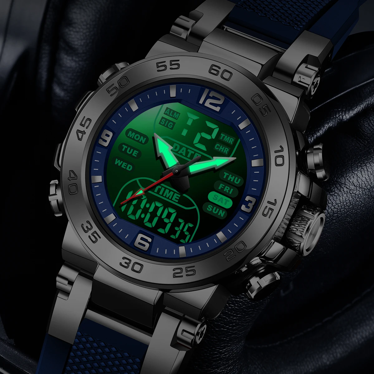 FOXBOX Dual Display Watch Men Silicone Sports Waterproof Men's Quartz Wristwatches FashionLED Backlit Dual Time Watch For Men