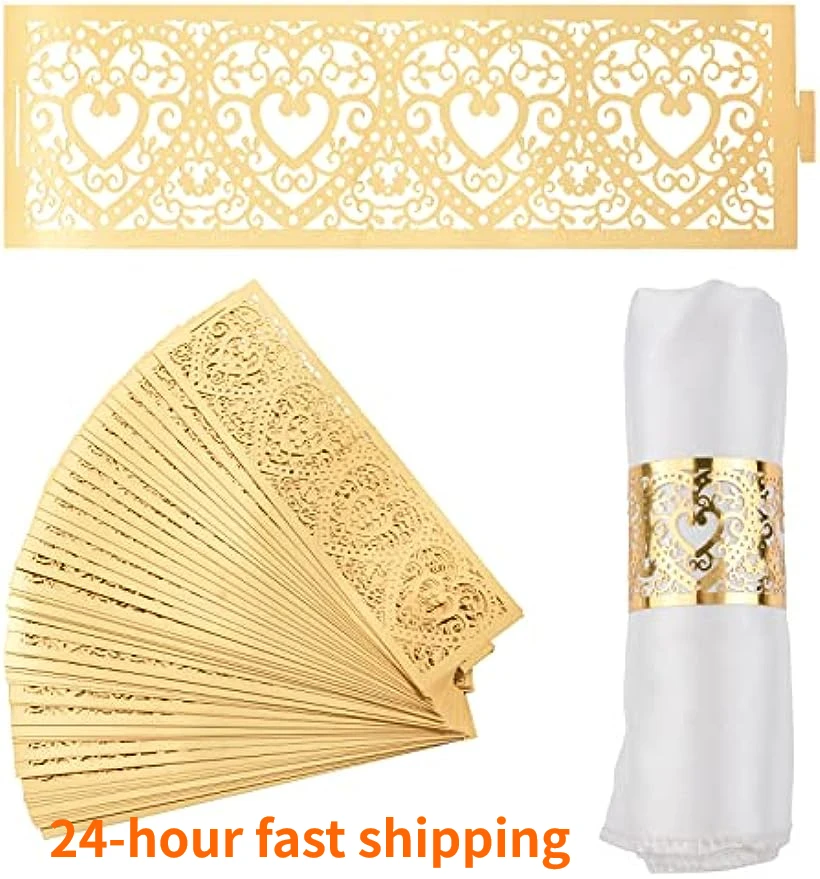 50 Pcs Hollow Paper Napkin Rings Reflective Gold Heart-Shaped Paper Napkin Holder Rings for Dinner Party Celebration Table Decor napkin ring