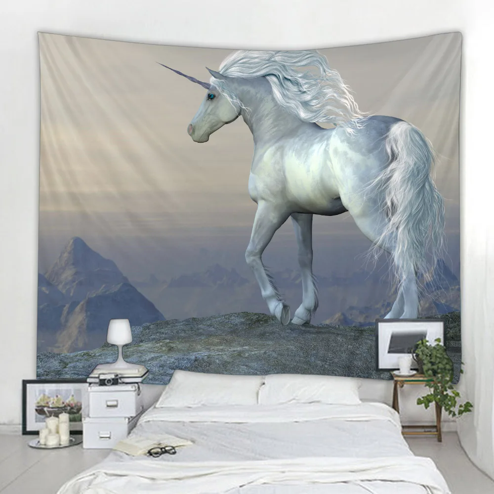 Fantasy scenery printed fabric large tapestry angel unicorn wall hanging bohemian bedroom living room wall art decoration
