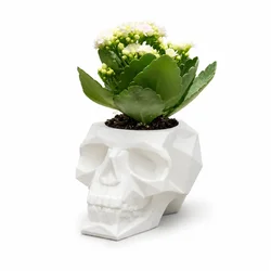 Gothic Skull Planter Pot for Succulents - Low Poly Indoor Desk Decor & Halloween Gift (White)