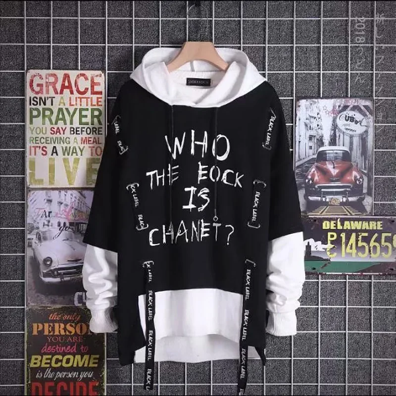 Fashion Men\'s Hoodie Anime Hip Hop Ribbons Streetwear Techwear Men Women Thin Clothes Letter Printing Design Hoodie Harajuku