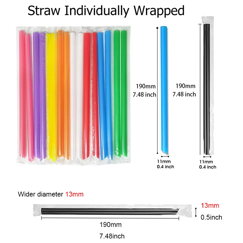 Description Picture 2 of itemDisposable Plastic Straws Milkshake Boba Bubble Tea Drinking Straw Extra Wide Individually Packed Kitchen Bar Accessories