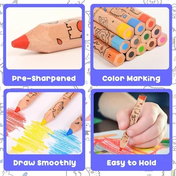 12 children's short colored pencils, classroom Easter gift basket, cute animal toddler colored pencils, with pencil sharpener 2