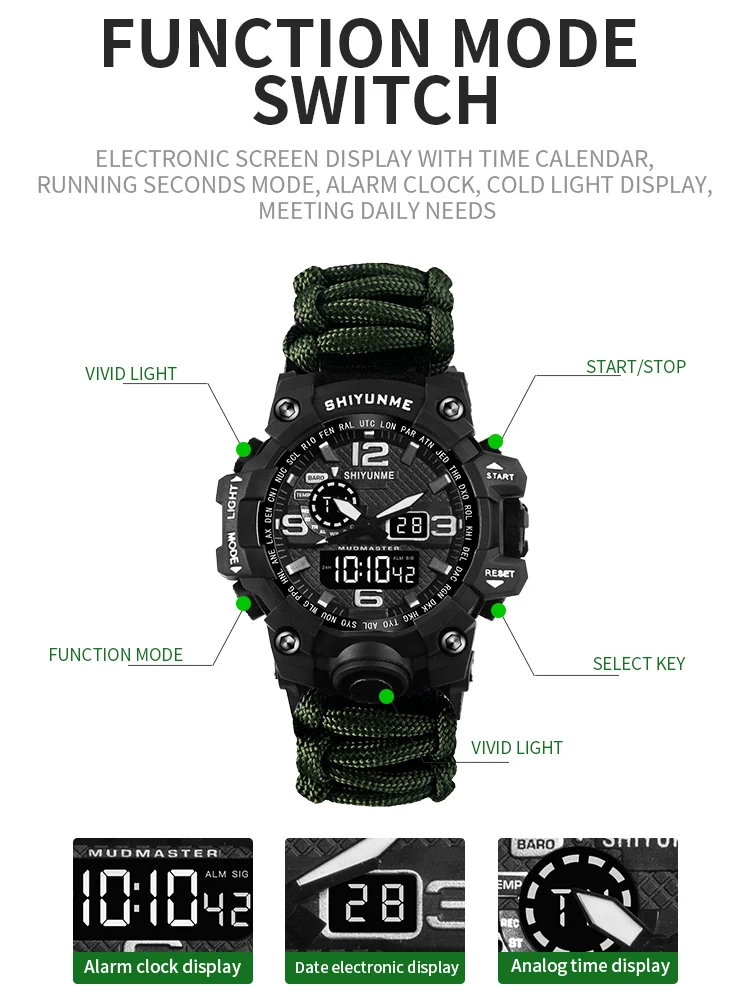 SHIYUNME Military Watch With Compass Waterproof Mens G Style Sports Watch Men LED Digital Dual display Watches Relogio Masculino