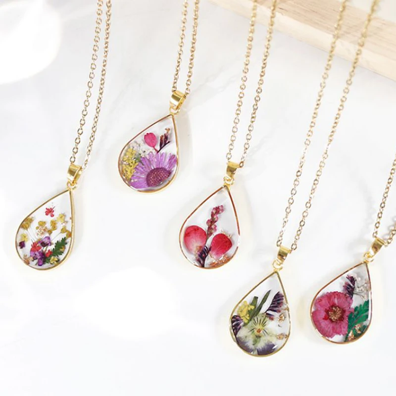 Unique Natural Flower Necklaces Luxury Real Floral Pendant Chains
