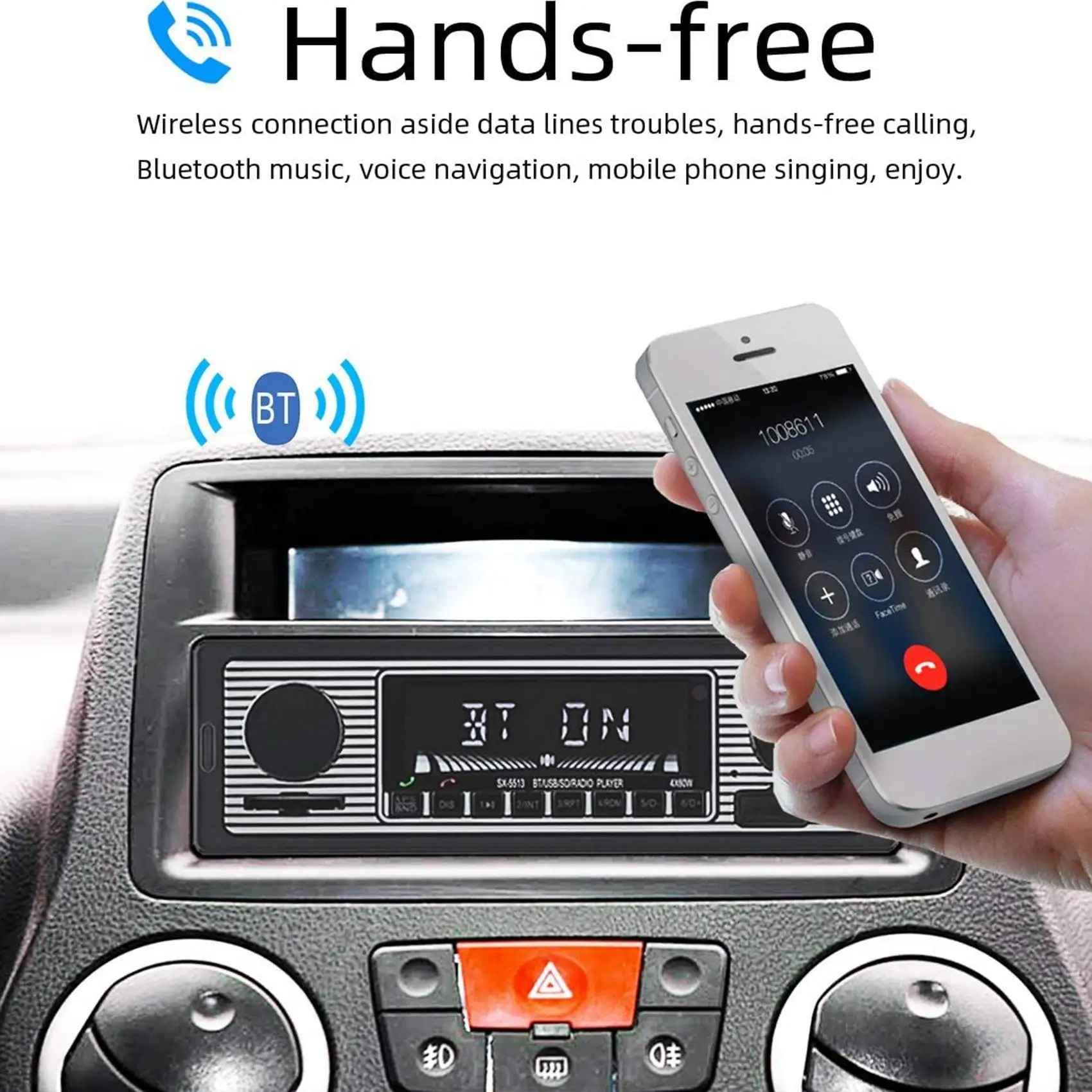 1 DIN Retro Car Stereo Audio Automotive Bluetooth with USB USB/SD/AUX Card FM MP3 Player PC Type:ISO-5513
