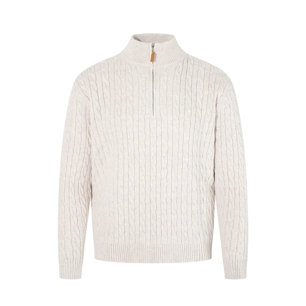 Retro Stand Collar Half Zipper Sweater Mens Solid Color Autumn Winter Casual Knitted Long Sleeve Loose Pullover Man