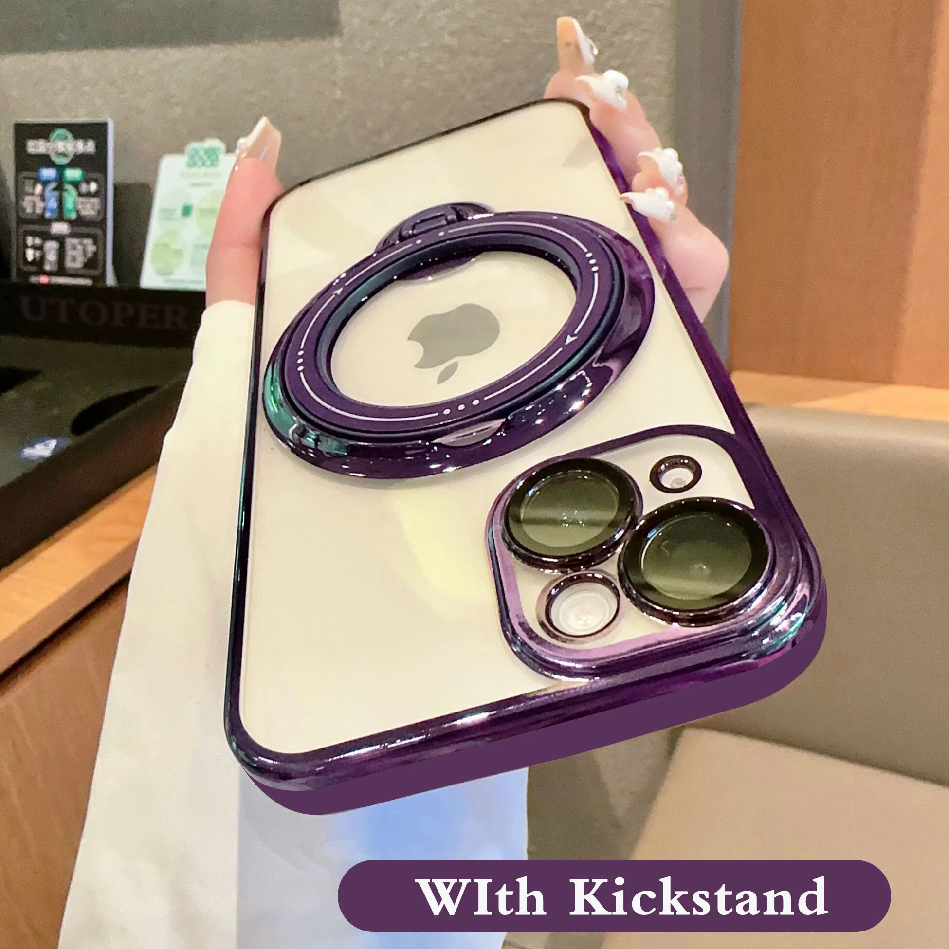 New Ring Stand Custodia per telefono di ricarica wireless Magsafe per IPhone 15 14 13 12 11 Pro Max Plus XR XS X 7 8 Copertura trasparente per placcatura_voghion.com