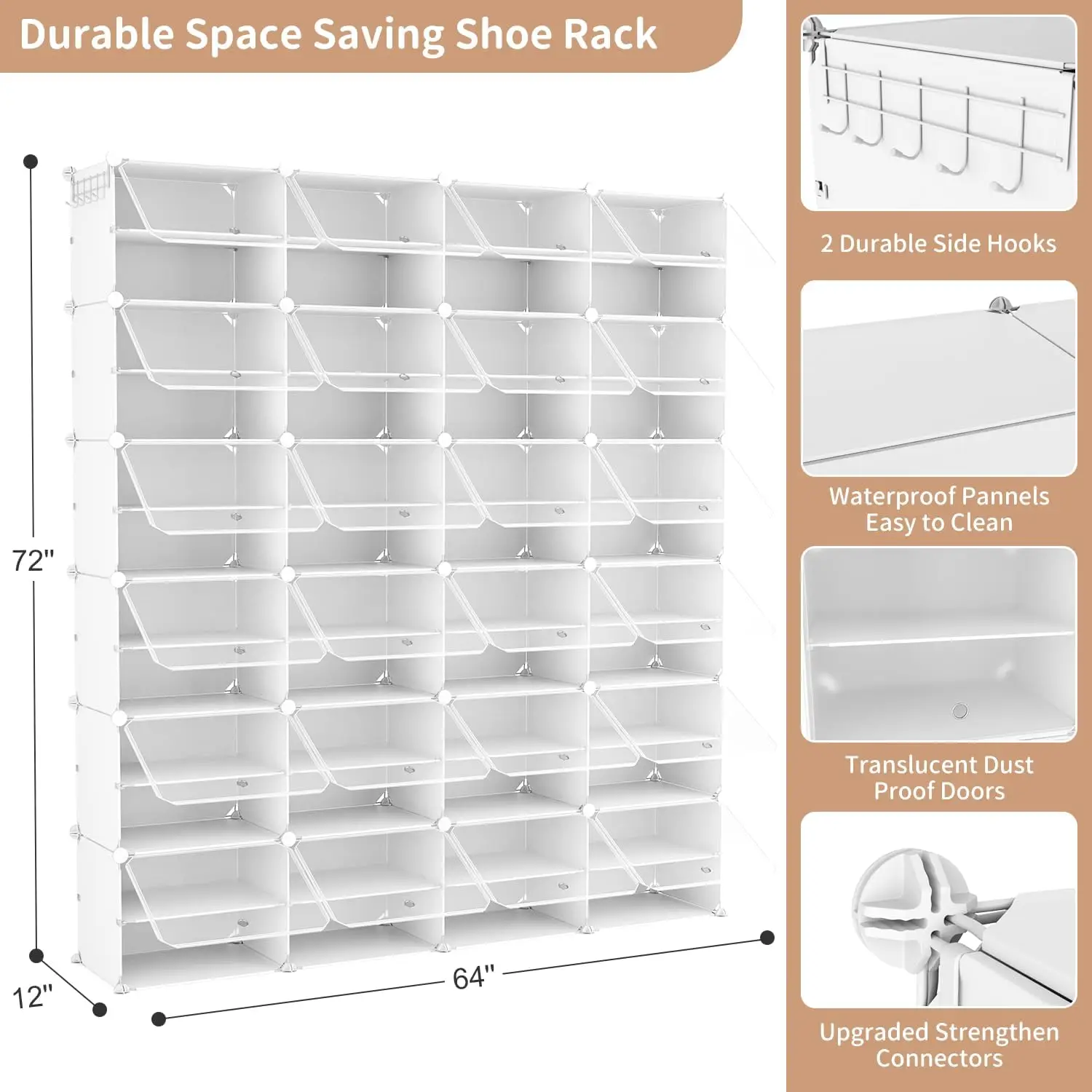 Shoe Storage Cabinet, 12-Tier Shoe Organizer 96 Pairs Extra Large Plastic Rack with Covers Portable Rack Organ