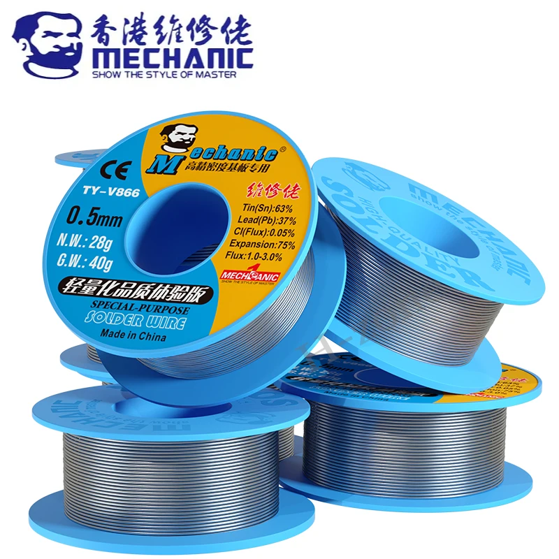 Soldering Wire MECHANIC TY-V866 40g Mild Rosin Core 183℃ Melting Point 0.2-0.8mm High Purity Environmental Solder Welding Flux Iron Cable