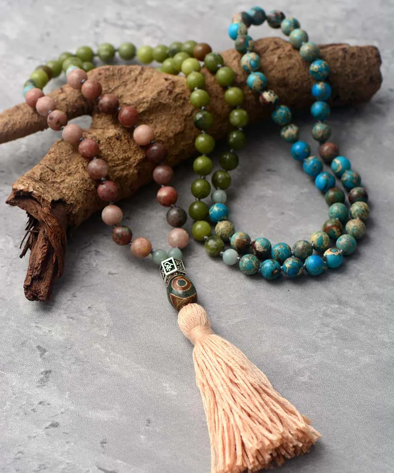 New 108 Beads Mala Matte 8MM Natural Stones Reiki Charm Tassel Necklaces Knotted Meditation Yoga Necklace