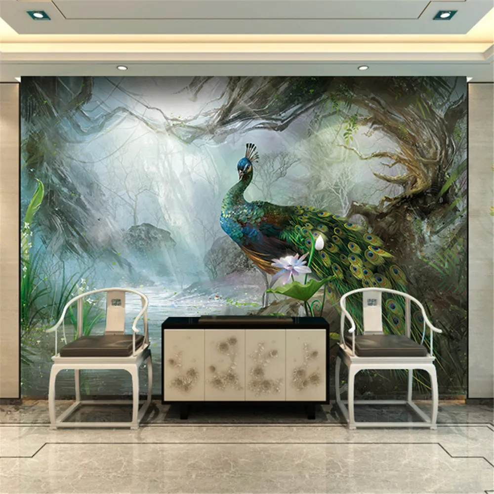 Pavão Papel de parede 3D para sala, quarto, TV fundo, papel de parede,  decoração do sofá, atmosfera - AliExpress, image size:1000x1000
