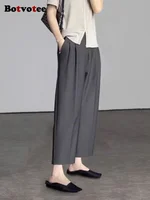 Botvotee Office Elegant Black Gray Ankle Length Suits Pants for Women High Waist Harem Pants Fashion Trousers with Pockets