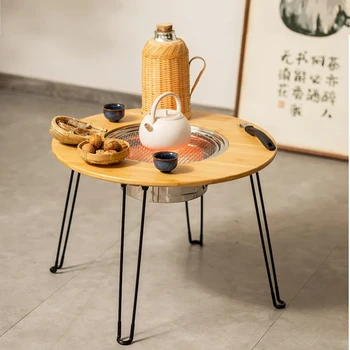 야외 접이식 휴대용 캠핑 라운드 테이블, 바베큐 테이블, 보관 가방 포함, 겨울 텐트 난방 테이블, 신제품