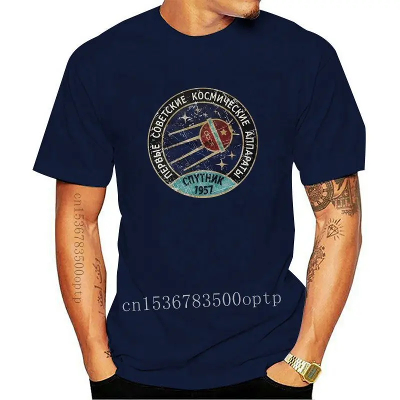 New CCCP Space Exploration Programs commemorative sputnik 1 badges vintage tshirt men white homme cool ussr t shirt