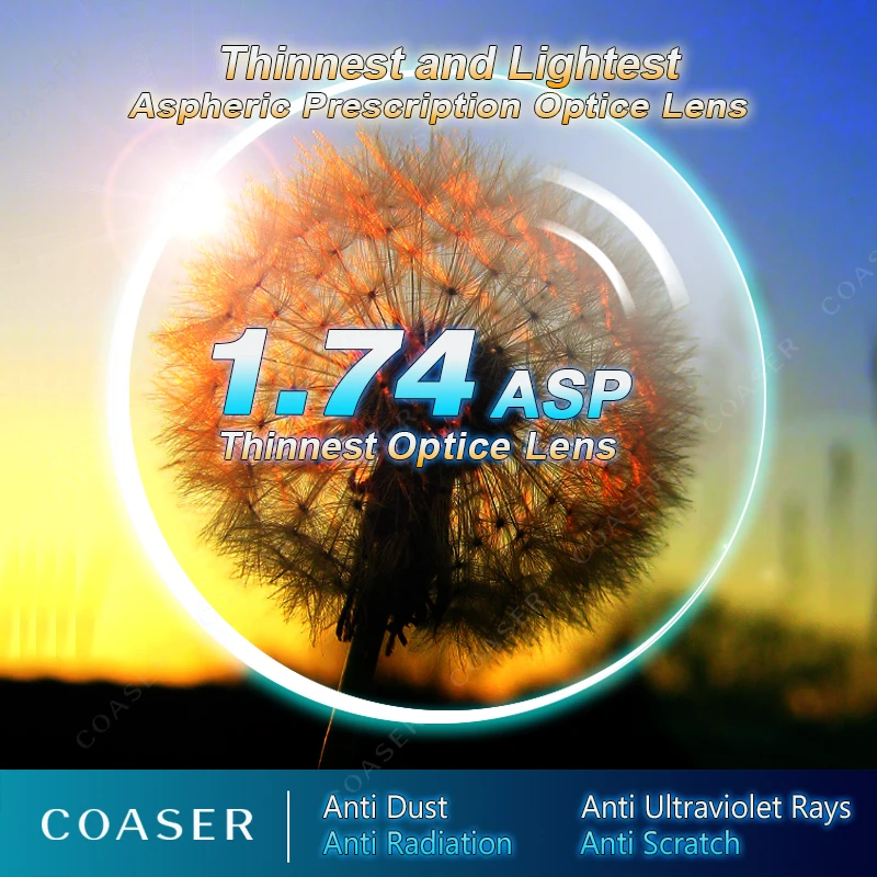 Thinnest High Index 1.74 Lens Glasses Wear Resisting Myopia Prescription Optical Eyeglasses CR39 Presbyopia Aspheric Resin