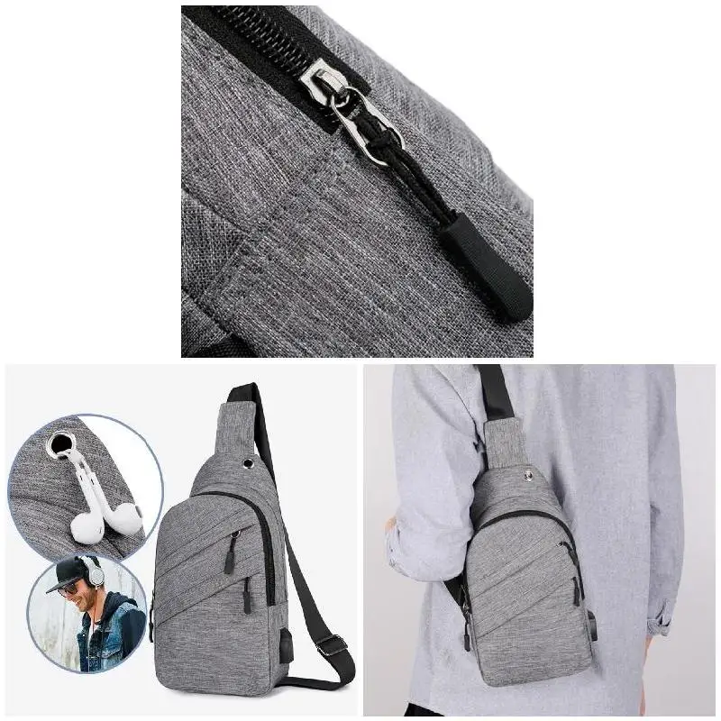 Outdoor Men Crossbody Bag Canvas Large Capacity Casual Shoulder Bag With USB Charge Hole