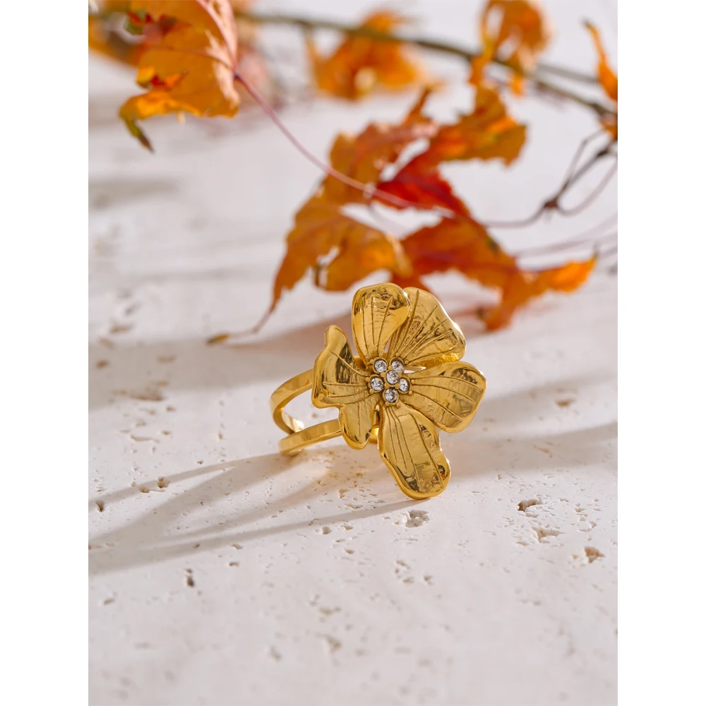 Yhpup Womens Adjustable Golden Flower Ring