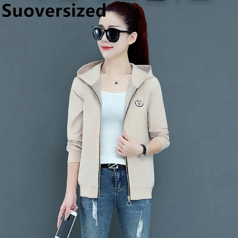 

Hooded Casual Print Jackets For Women Spring Fall 2023 New Loose Korean Long Sleeve Coats Fashion Oversized 4xl Outerwear