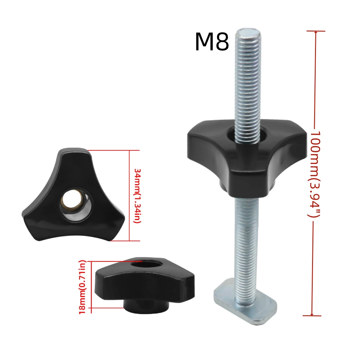 5 Pack T Bolt Knob Kit T Screw and Plastic Knob Nut Jig Screw Fixture for Workbench T-Slot Use with 1/4" and Universal T-Track