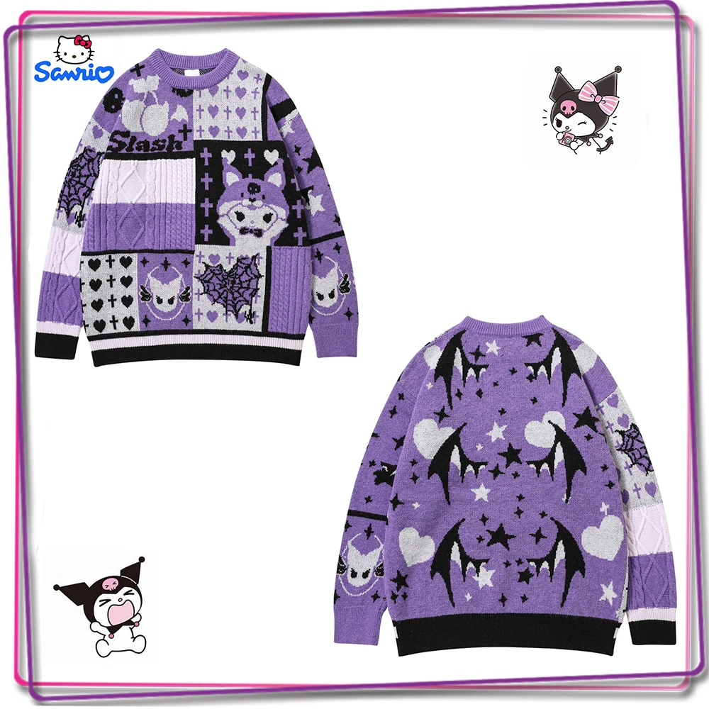 

New Sanliwu Kuromi Cartoon Women's Sweater Knitted Pullover Autumn/winter Warm Long Sleeve Casual Wear Anime Outgoing Girl Gift