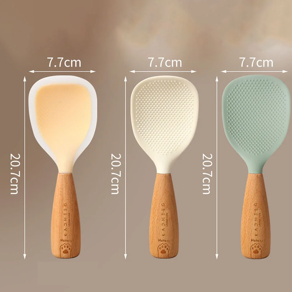 Silicone Rice Spoon Non-stick Cooking Spoon Anti Scalding Paddle Shovel Spatula Wooden Handle for Tableware Kitchen Gadgets silicone spatula silicone kitchen utensils silicone cooking spoon