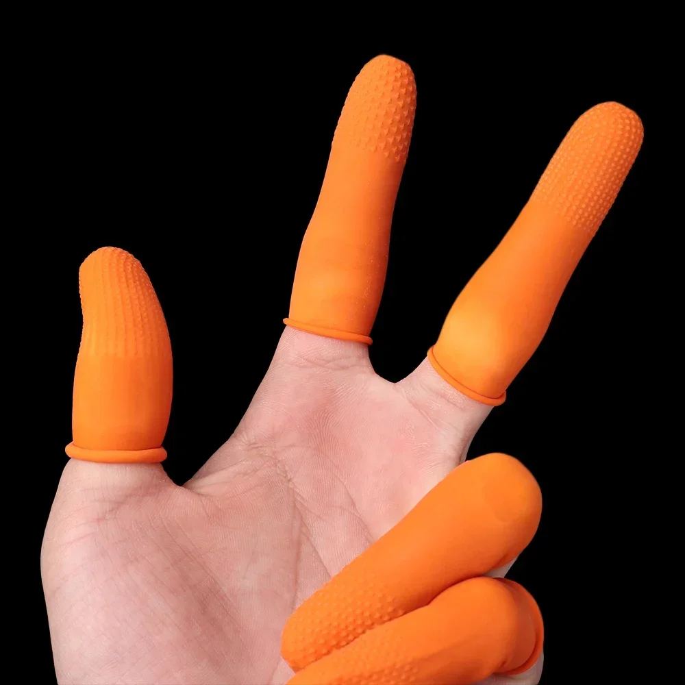 100PCS Finger Cots Orange Reusable Natural Rubber Latex Non-slip Finger Cover Fingertip Protector Industry Gloves Nail Art Tool disposable finger covers