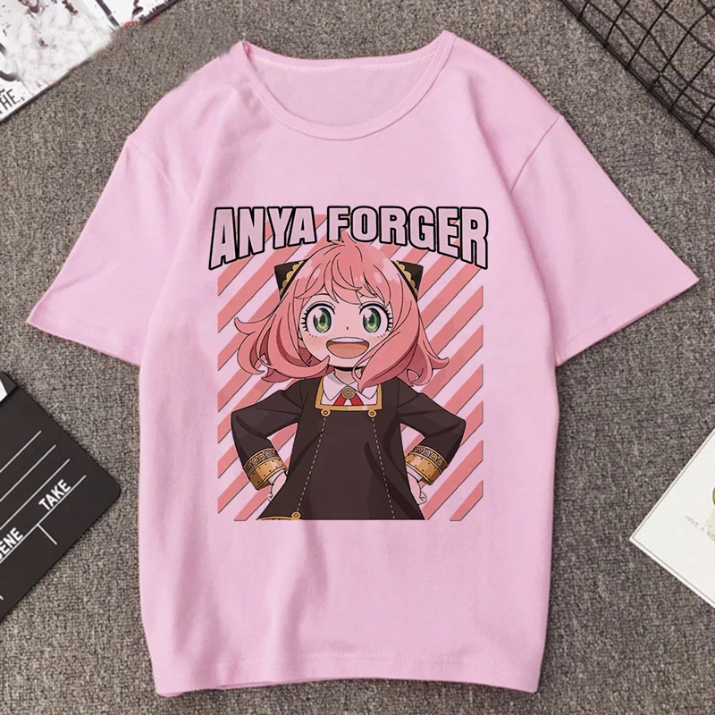 thumbnail image 1 of Camiseta estampada de Manga Anya Forger para mujer, remera de Anime Rosa divertida de la familia Spy X, playera informal Harajuku de Manga corta para mujer, 1 of 5