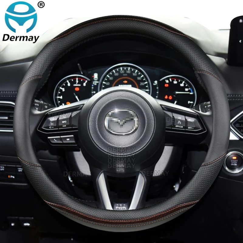 

for Mazda3 BK BL BM BN BP Mazda6 CX3 CX5 CX7 CX30 Axela Atenza Car Steering Wheel Cover Carbon Fibre PU Leather Auto Accessories