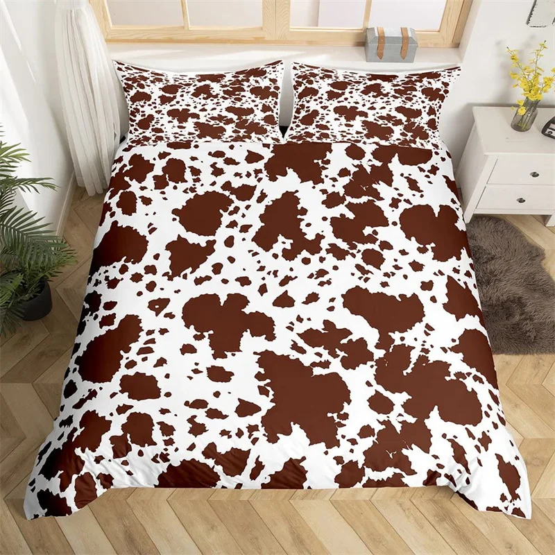 Cowhide Duvet Cover Milk Cow Print Bedding Set Microfiber Western Farm