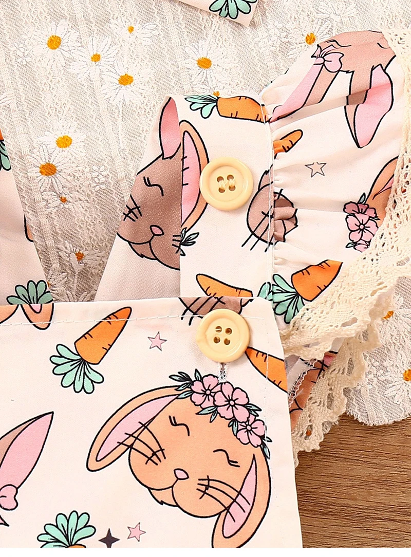 Ircomll Baby-Neugeborenen-Artikel, Osterkostüm, niedlicher Cartoon-Häschen-Aufdruck, ärmelloser Strampler + Stirnband-Body für Kleinkinder-Mädchen-Outfit – Detail 9