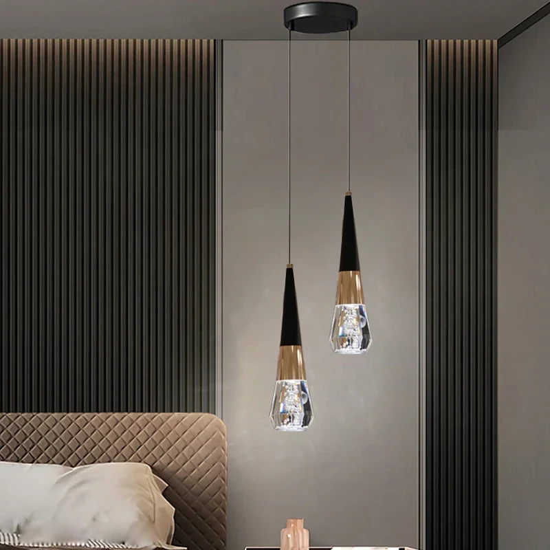 Luminaires Suspendus Cuisine LED Dorée 2 Lumières - Mini Lampe Cristal Goutte Intensité Variable Îlot Chambre Couloir