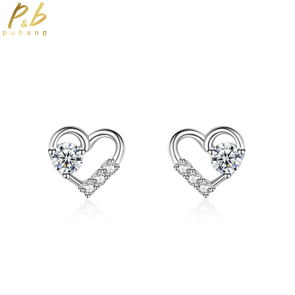 

PuBang Fine Jewelry 100% 925 Sterling Silver VVS Gem High Carbon Diamond Simple Heart Stud Earrings for Women Gift Drop Shipping