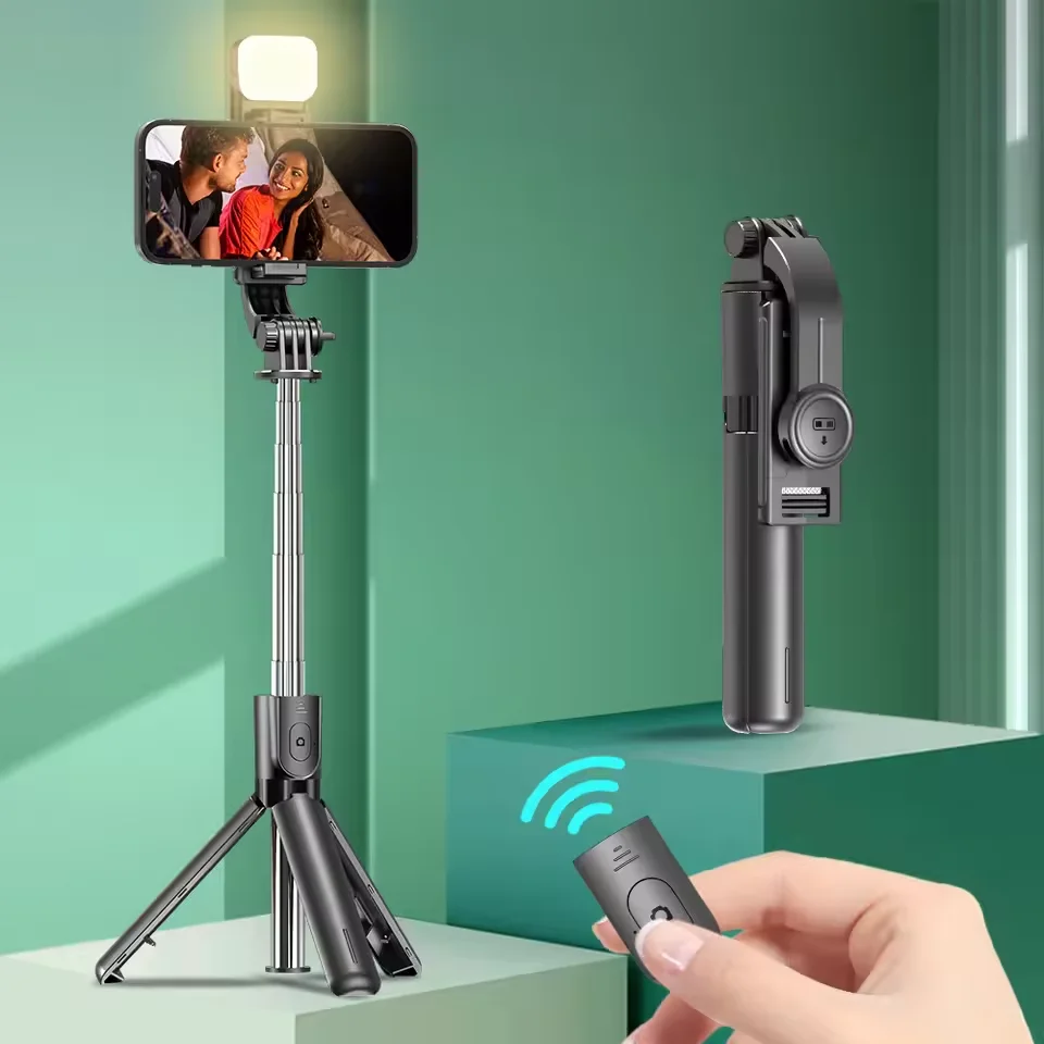 Wireless Bluetooth Selfie Stick with Tripod and Remote Shutter, Phone Holder, Fill Light Option