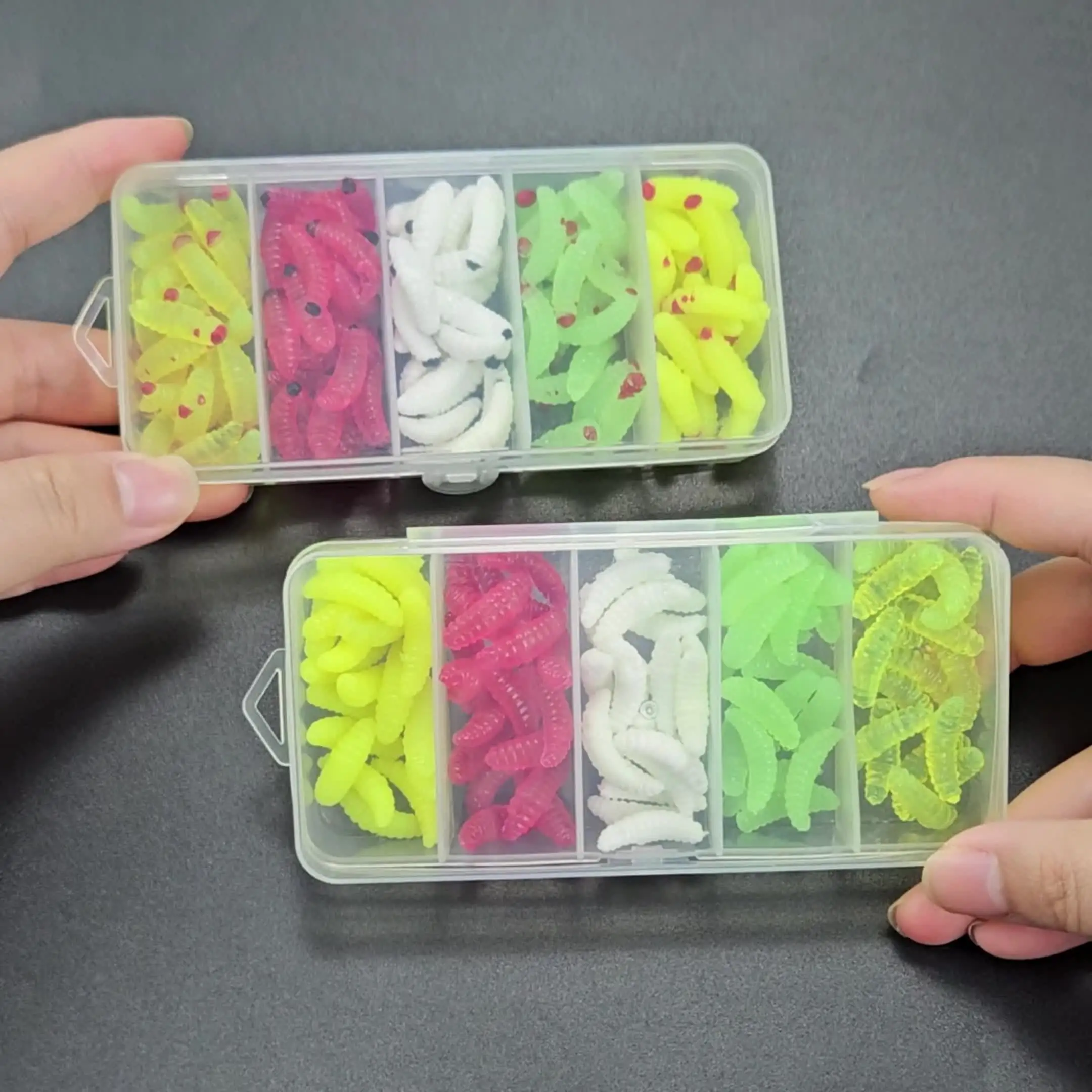 100Pcs Soft Mini Maggot Baits 2cm 5 Colors Mixed Fishing Lures